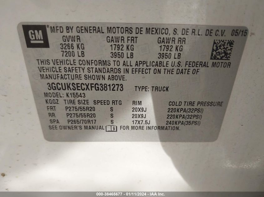 2015 CHEVROLET SILVERADO 1500 1LZ - 3GCUKSECXFG381273