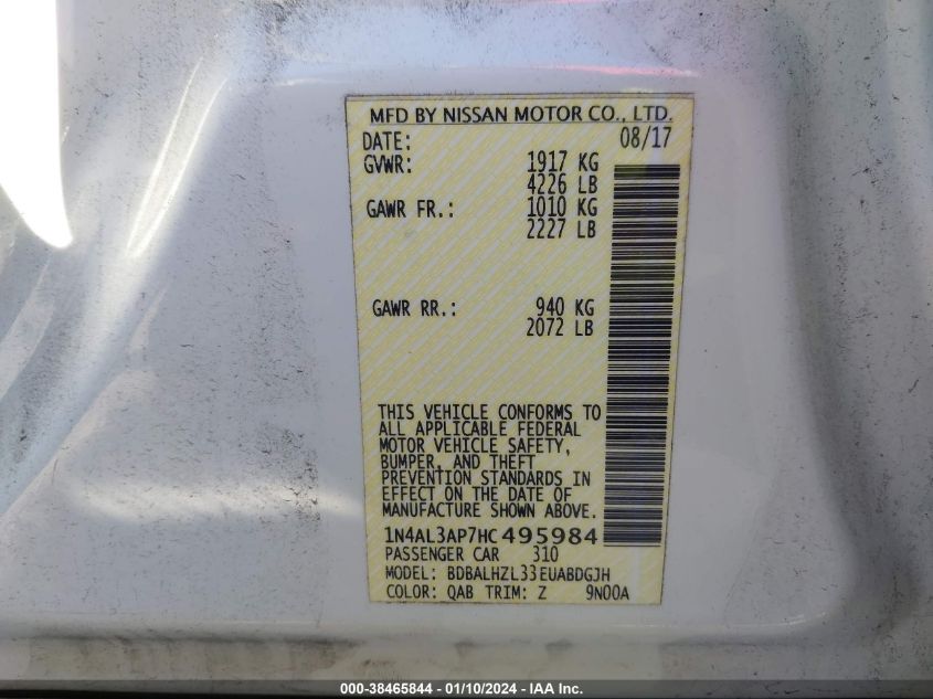 2017 NISSAN ALTIMA 2.5 SR - 1N4AL3AP7HC495984