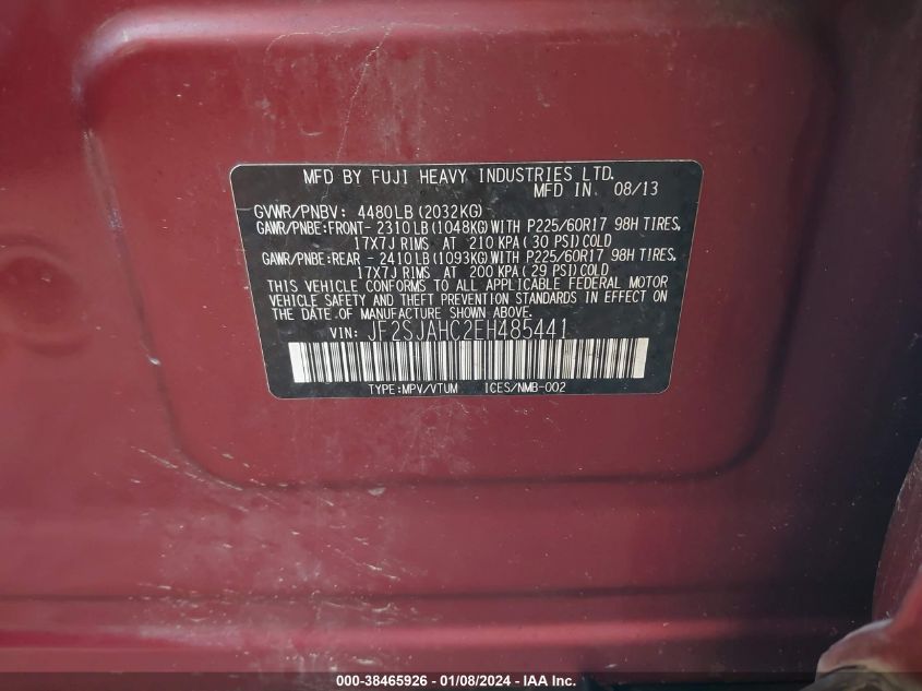 2014 SUBARU FORESTER 2.5I LIMITED - JF2SJAHC2EH485441