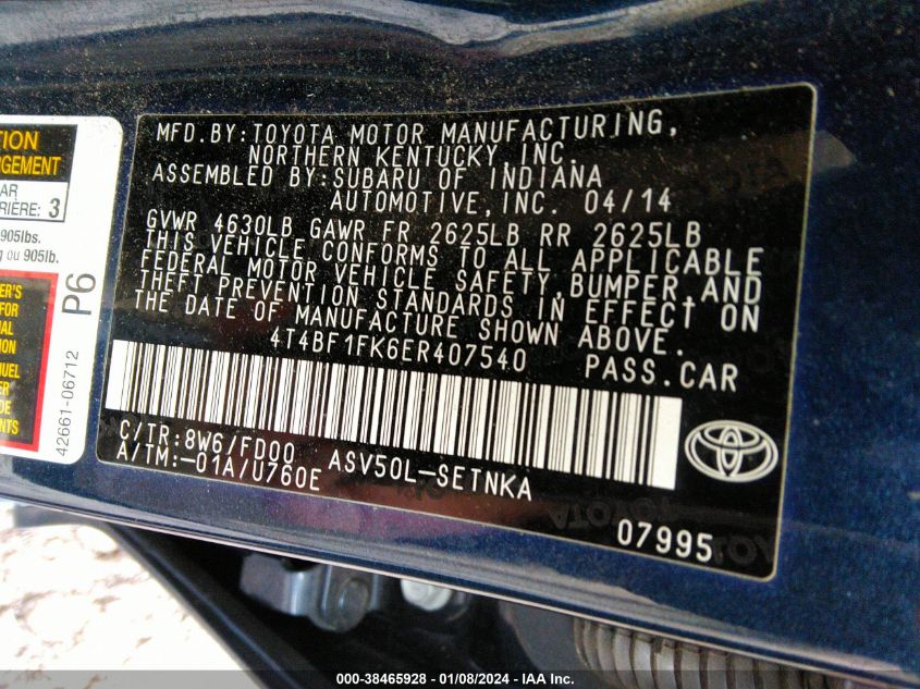 2014 TOYOTA CAMRY LE - 4T4BF1FK6ER407540