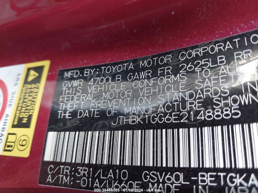 2014 LEXUS ES 350 350 - JTHBK1GG6E2148885