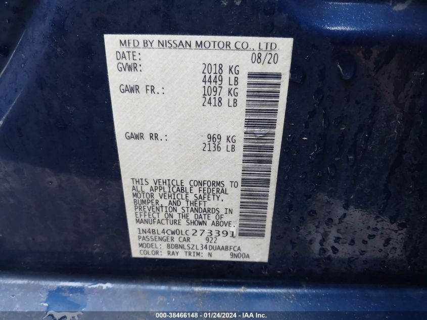 2020 NISSAN ALTIMA SR INTELLIGENT AWD - 1N4BL4CW0LC273391