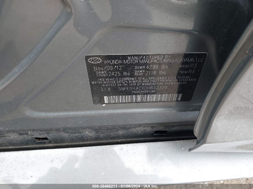 2013 HYUNDAI SONATA GLS - 5NPEB4ACXDH642329