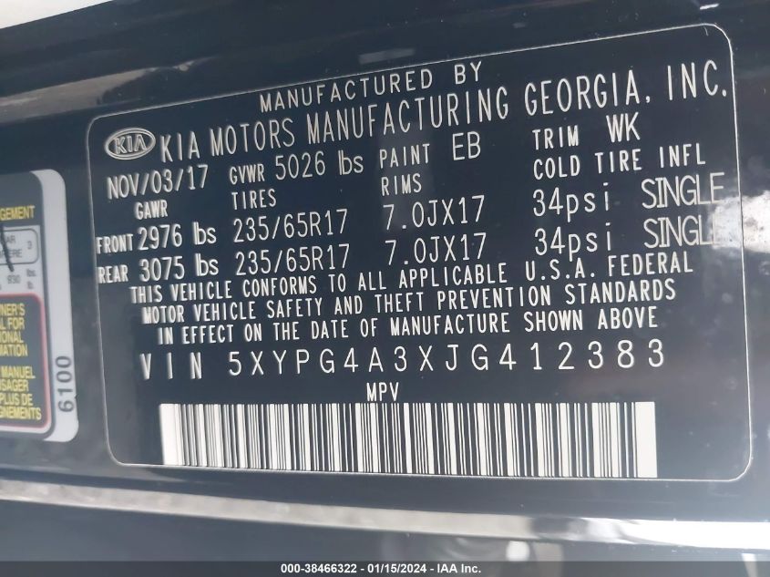 2018 KIA SORENTO LX/L - 5XYPG4A3XJG412383