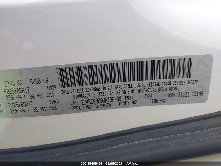 2018 DODGE GRAND CARAVAN SE - 2C4RDGBG0JR138238