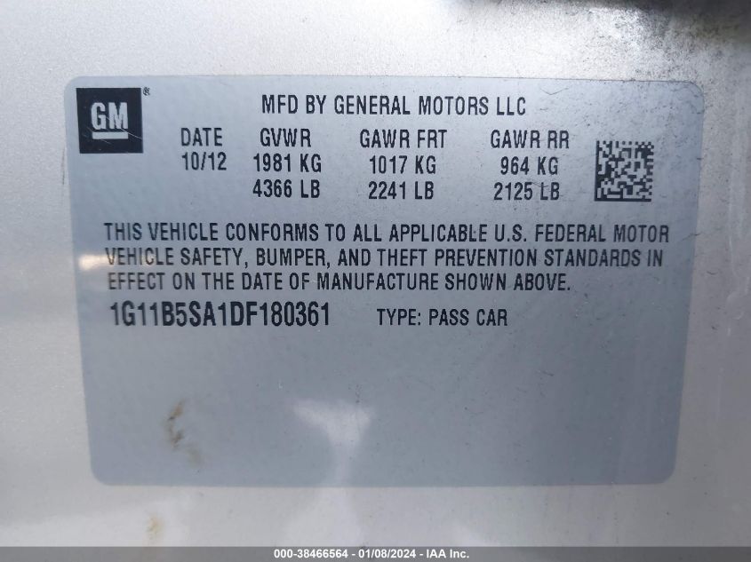 2013 CHEVROLET MALIBU 1LS - 1G11B5SA1DF180361