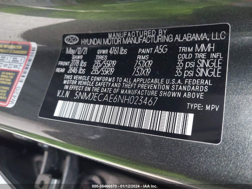 2022 HYUNDAI TUCSON LIMITED - 5NMJECAE6NH023467