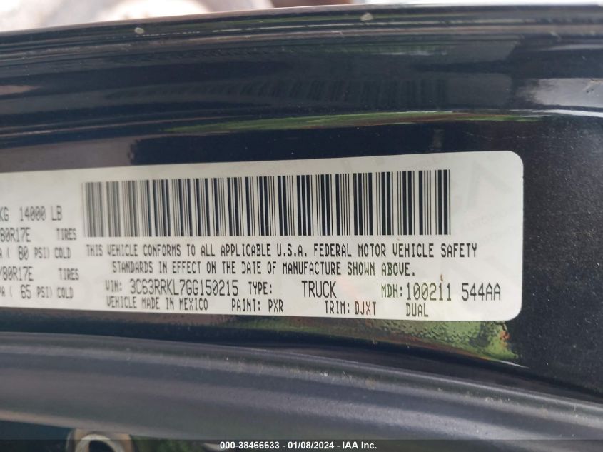 2016 DODGE RAM 3500 3C63RRKL7GG150215