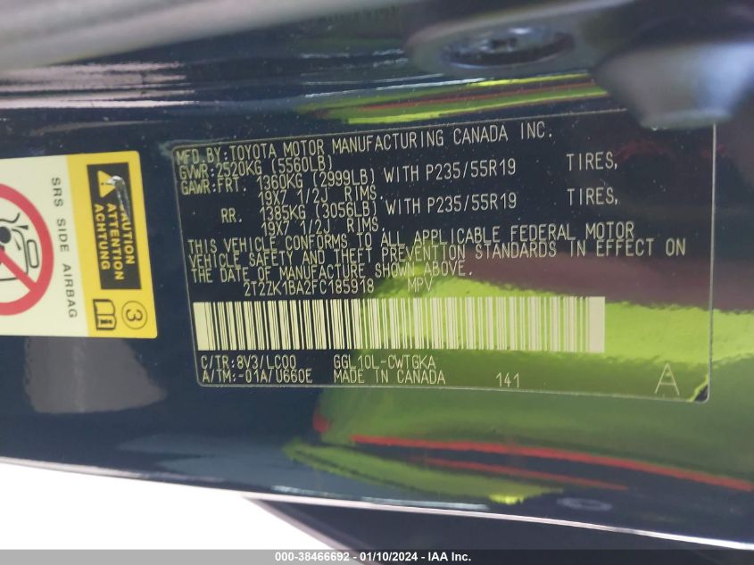 2015 LEXUS RX 350 - 2T2ZK1BA2FC185918