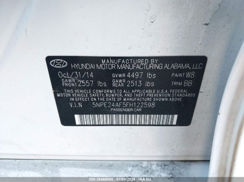 2015 HYUNDAI SONATA SE - 5NPE24AF5FH122598