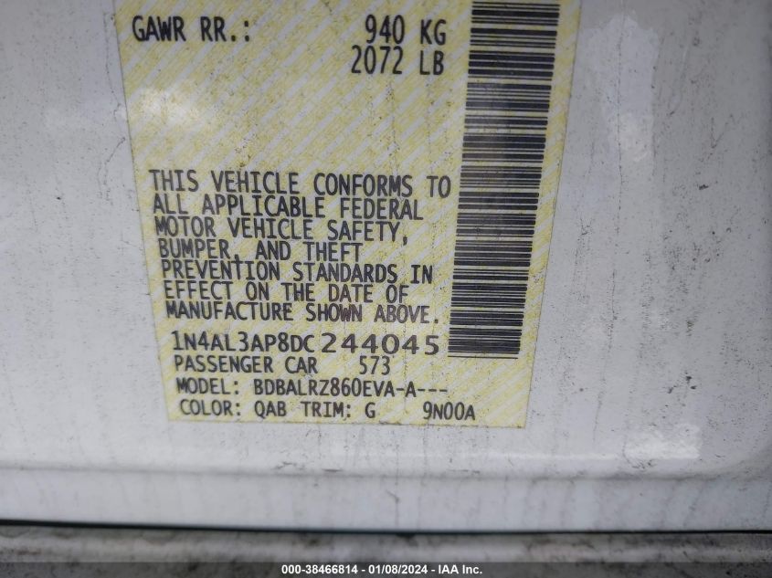 2013 NISSAN ALTIMA 2.5/S/SV/SL - 1N4AL3AP8DC244045