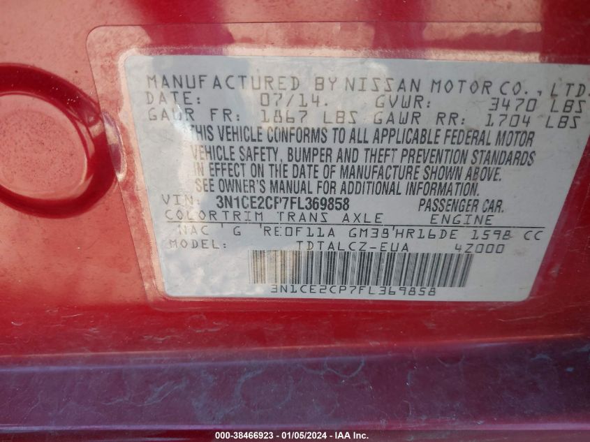 2015 NISSAN VERSA NOTE S PLUS - 3N1CE2CP7FL369858