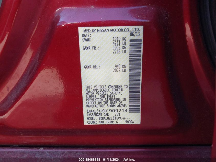 2013 NISSAN ALTIMA 2.5 SV - 1N4AL3AP0DC909214