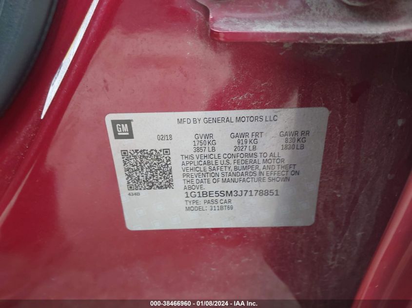 2018 CHEVROLET CRUZE LT - 1G1BE5SM3J7178851
