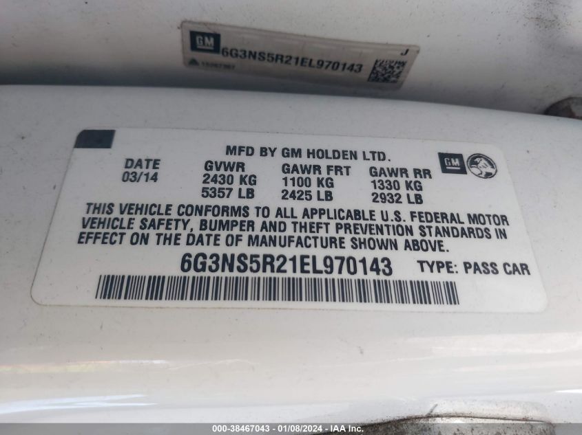 2014 CHEVROLET CAPRICE POLICE 6G3NS5R21EL970143