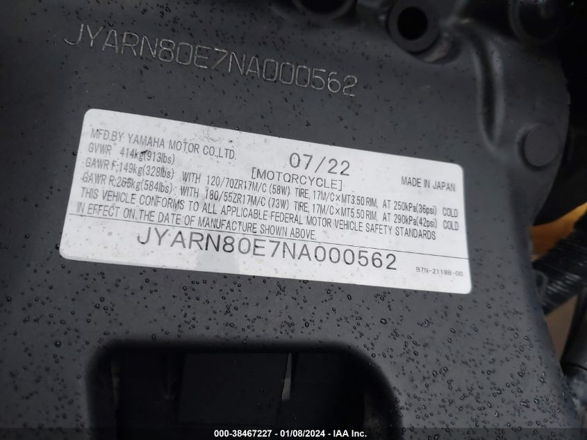2022 YAMAHA MTM890 JYARN80E7NA000562