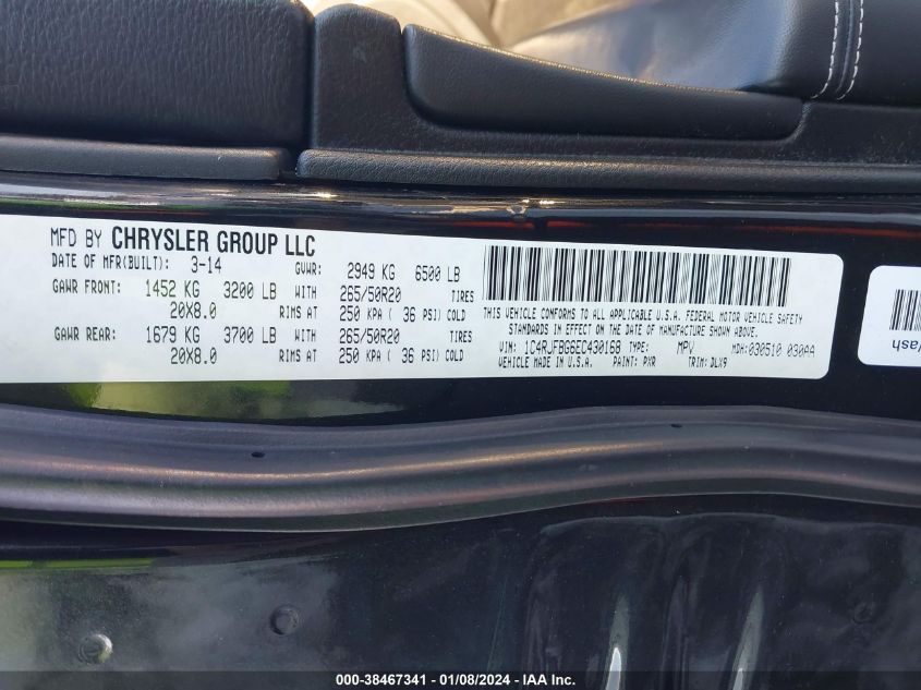 2014 JEEP GRAND CHEROKEE LIMITED - 1C4RJFBG6EC430168