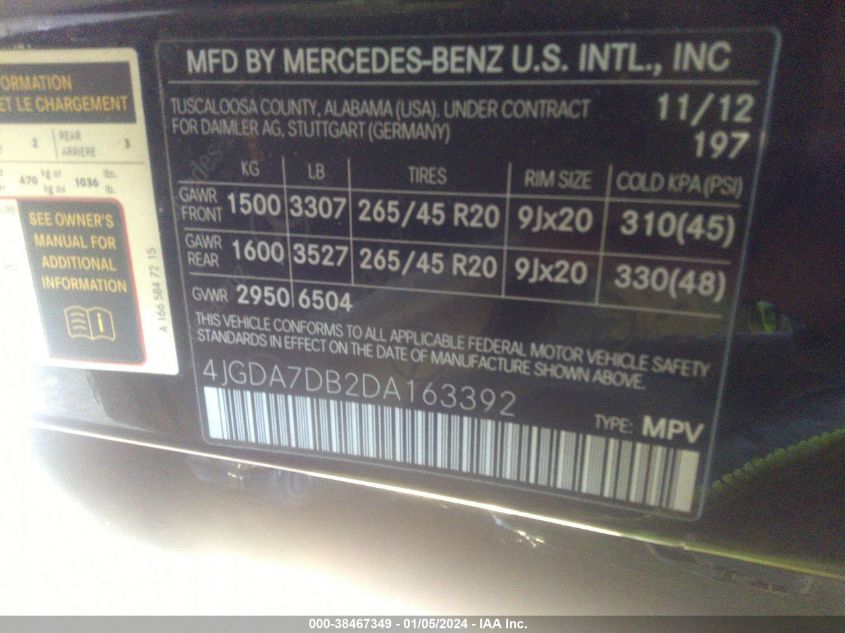 2013 MERCEDES-BENZ ML 550 4MATIC - 4JGDA7DB2DA163392
