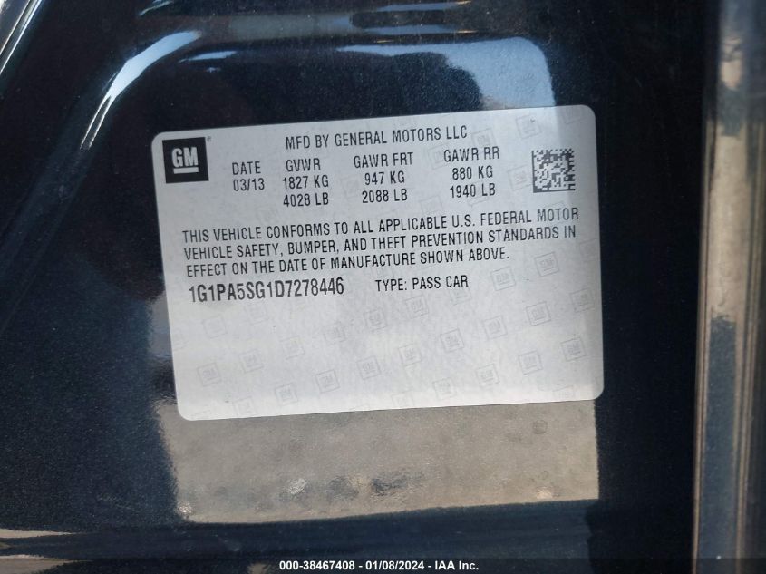 2013 CHEVROLET CRUZE LS - 1G1PA5SG1D7278446