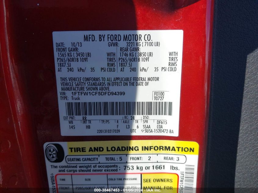 2013 FORD F-150 LARIAT - 1FTFW1CF5DFD94399