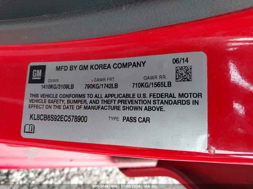 2014 CHEVROLET SPARK LS - KL8CB6S92EC578900