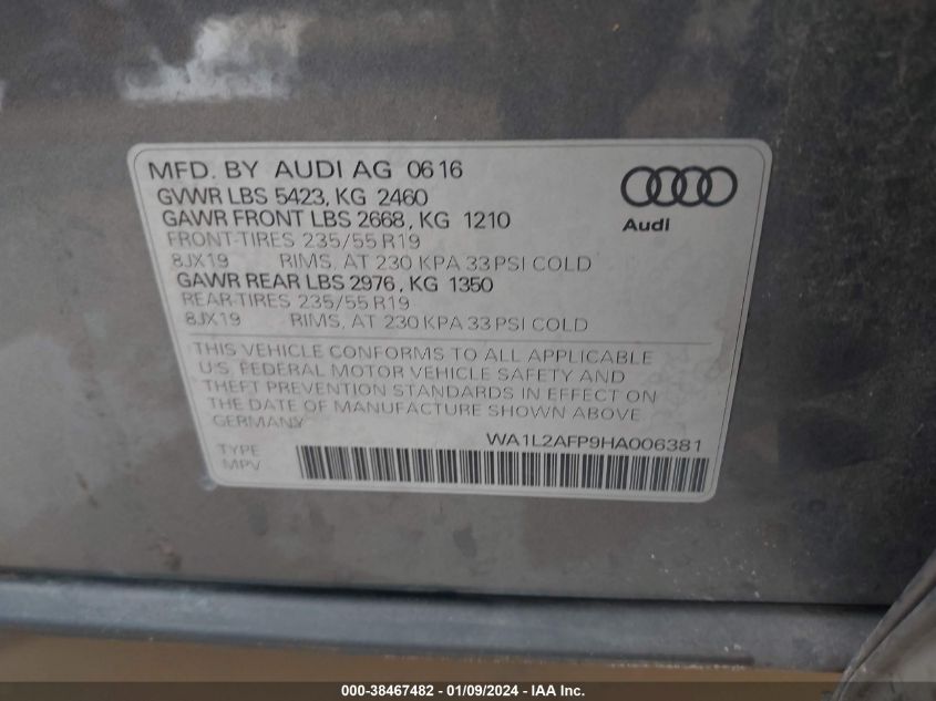 2017 AUDI Q5 PREMIUM PLUS - WA1L2AFP9HA006381