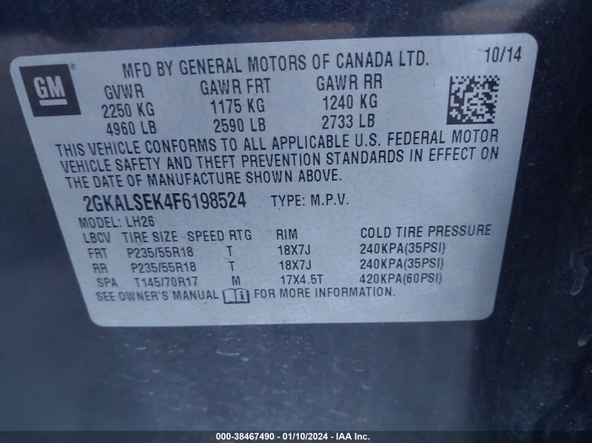 2015 GMC TERRAIN SLT - 2GKALSEK4F6198524