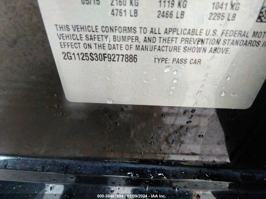 2015 CHEVROLET IMPALA 2LT - 2G1125S30F9277886