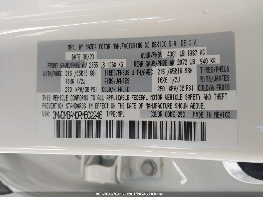 2024 MAZDA CX-30 2.5 S - 3MVDMBAM0RM602246