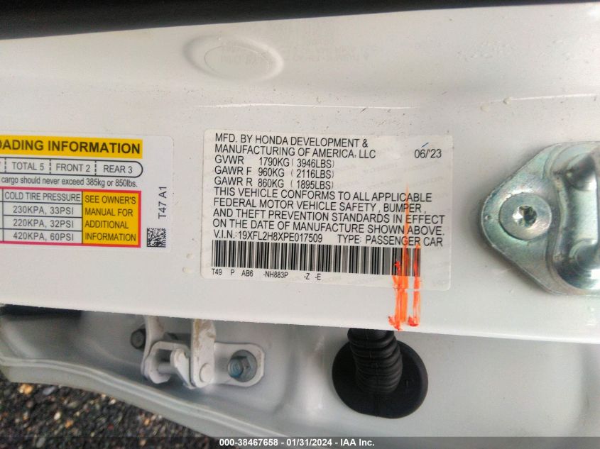 2023 HONDA CIVIC SPORT - 19XFL2H8XPE017509