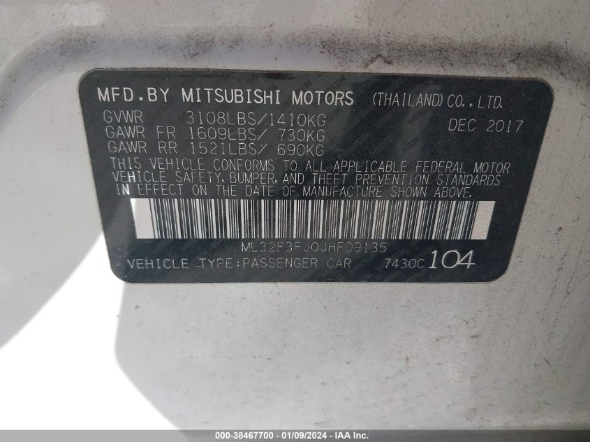 2018 MITSUBISHI MIRAGE G4 ES - ML32F3FJ0JHF09135