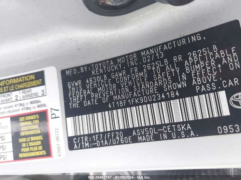 2013 TOYOTA CAMRY SE - 4T1BF1FK9DU234184