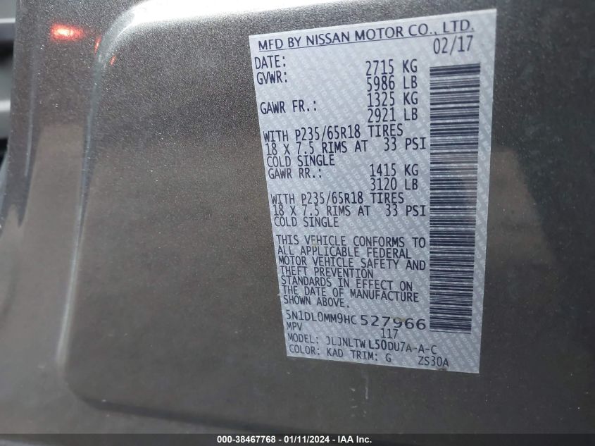 2017 INFINITI QX60 - 5N1DL0MM9HC527966
