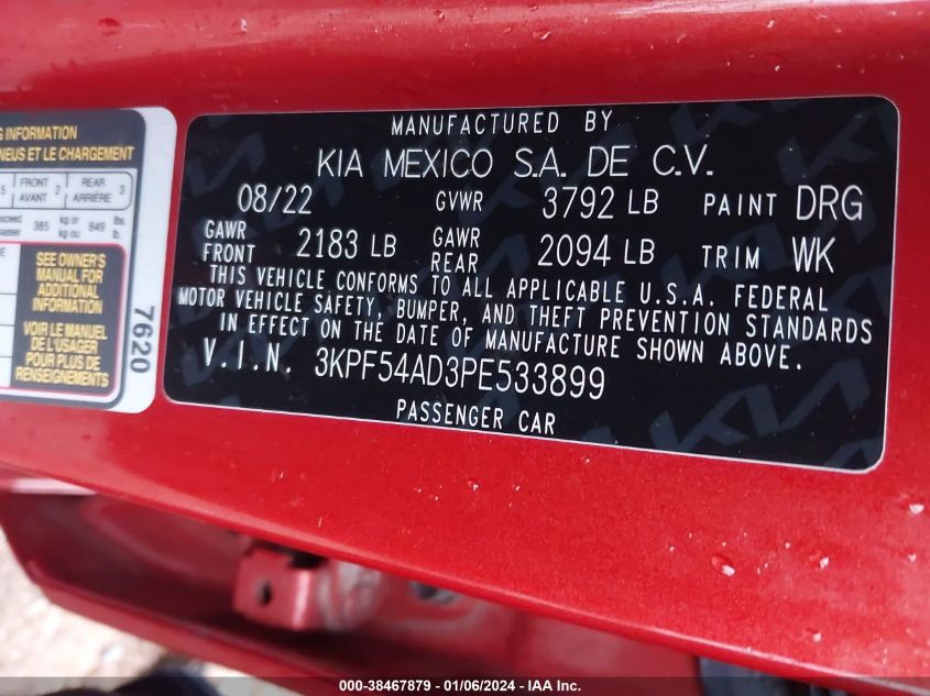 2023 KIA FORTE GT LINE - 3KPF54AD3PE533899