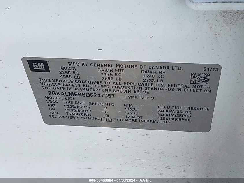 2013 GMC TERRAIN SLE - 2GKALMEK6D6247957