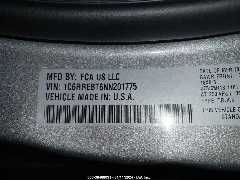 2022 RAM 1500 BIG HORN/LONE STAR - 1C6RREBT6NN201775