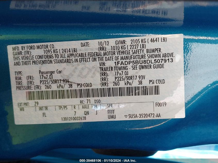 2013 FORD C-MAX HYBRID SEL - 1FADP5BU8DL507913