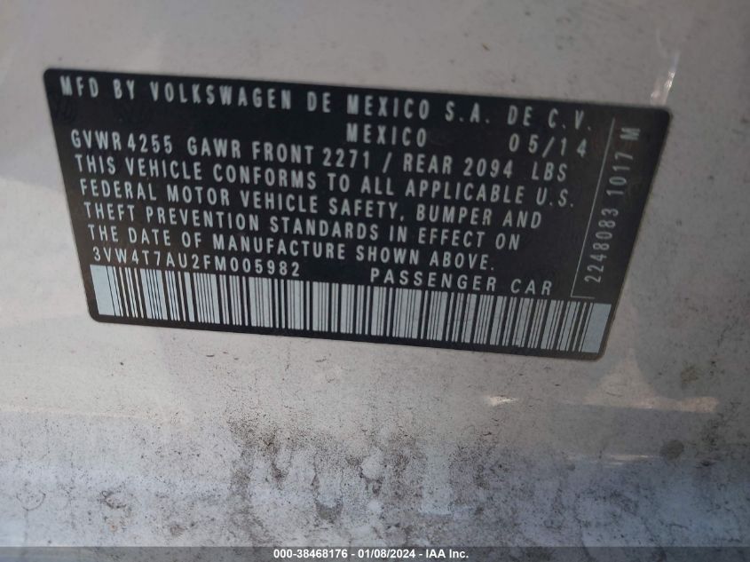 2015 VOLKSWAGEN GOLF GTI 2.0T S 4-DOOR - 3VW4T7AU2FM005982