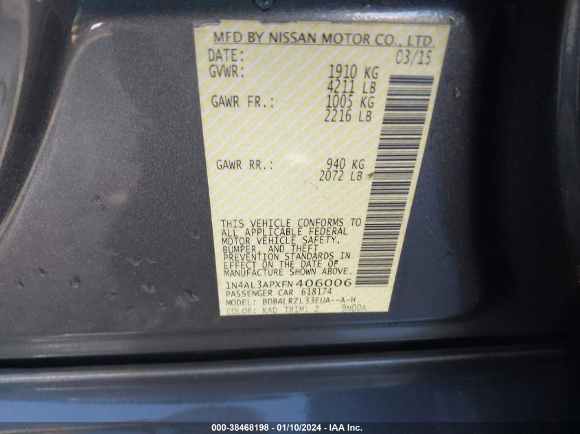 2015 NISSAN ALTIMA 2.5 SL - 1N4AL3APXFN406006