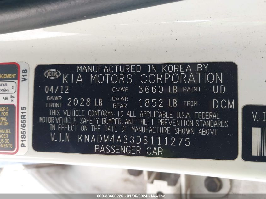 2013 KIA RIO LX - KNADM4A33D6111275