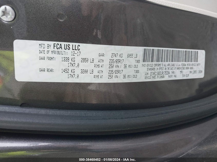 VIN 2C4RC1BG5JR175334 2018 CHRYSLER PACIFICA TOURING L
