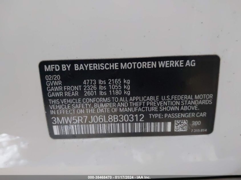2020 BMW 330I XDRIVE - 3MW5R7J06L8B30312