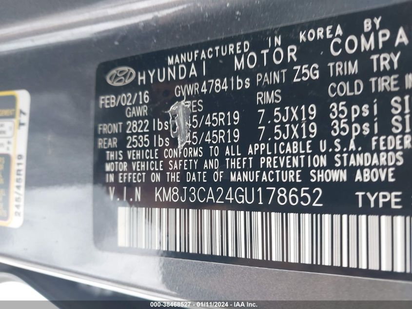 2016 HYUNDAI TUCSON LIMITED/SPORT AND ECO/SE - KM8J3CA24GU178652