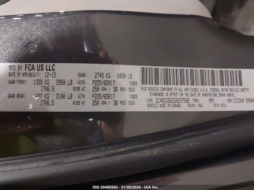 2016 DODGE GRAND CARAVAN SE - 2C4RDGBG5GR237582