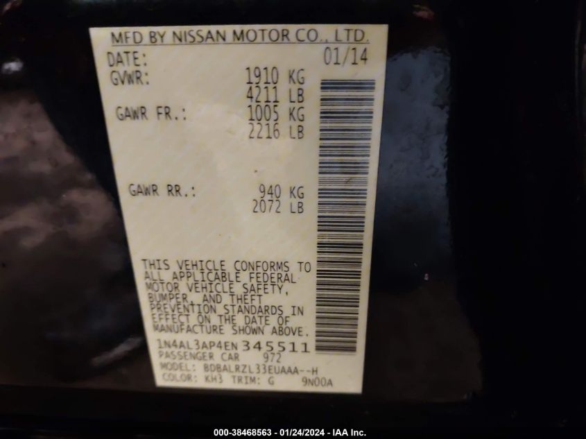 2014 NISSAN ALTIMA 2.5 S - 1N4AL3AP4EN345511
