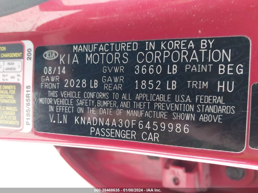 2015 KIA RIO EX/SX - KNADN4A30F6459986