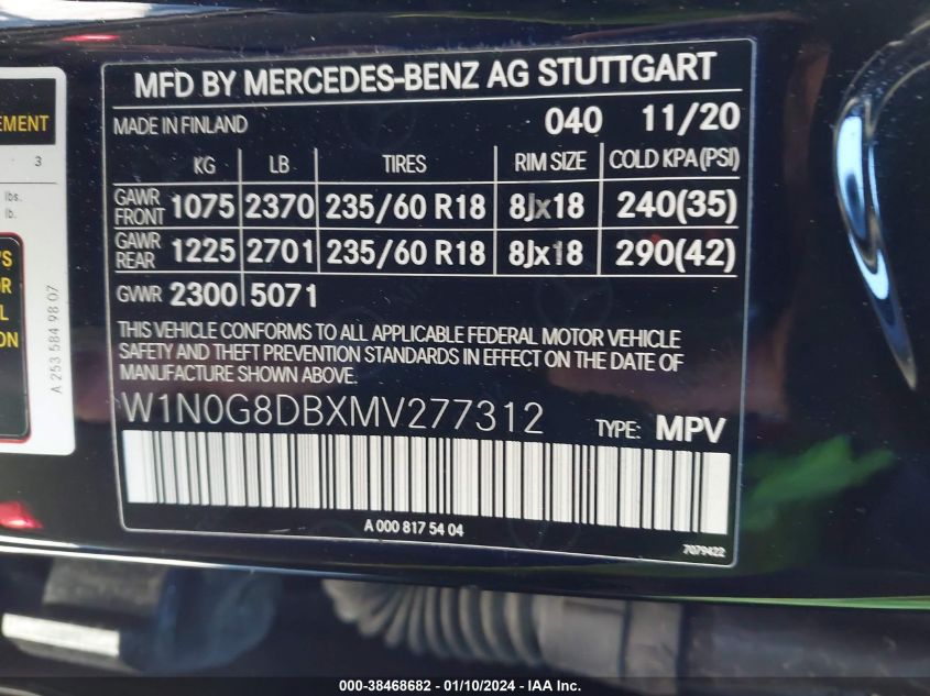 2021 MERCEDES-BENZ GLC 300 SUV - W1N0G8DBXMV277312