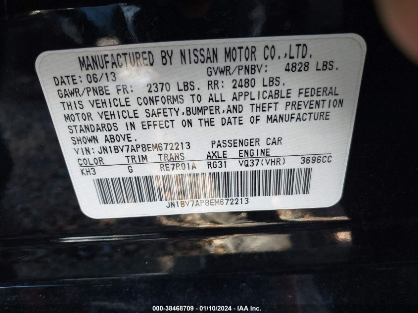 2014 INFINITI Q50 PREMIUM/SPORT - JN1BV7AP8EM672213