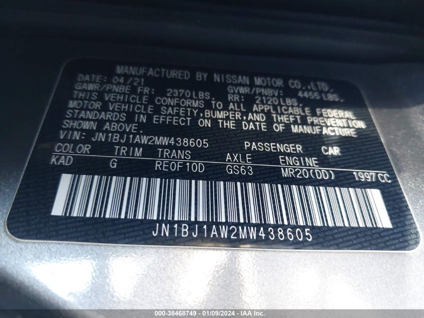 2021 NISSAN ROGUE SPORT S - JN1BJ1AW2MW438605