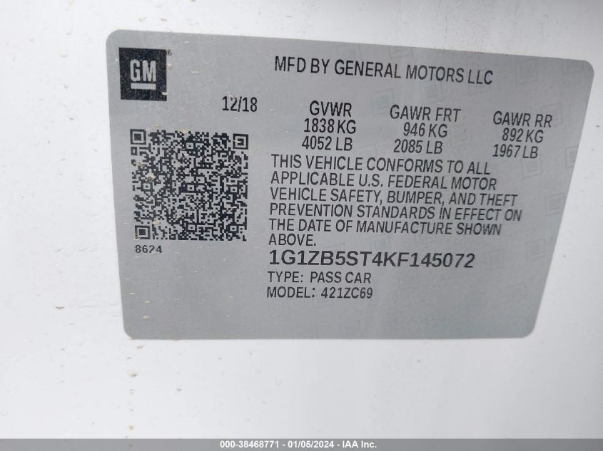 2019 CHEVROLET MALIBU LS - 1G1ZB5ST4KF145072
